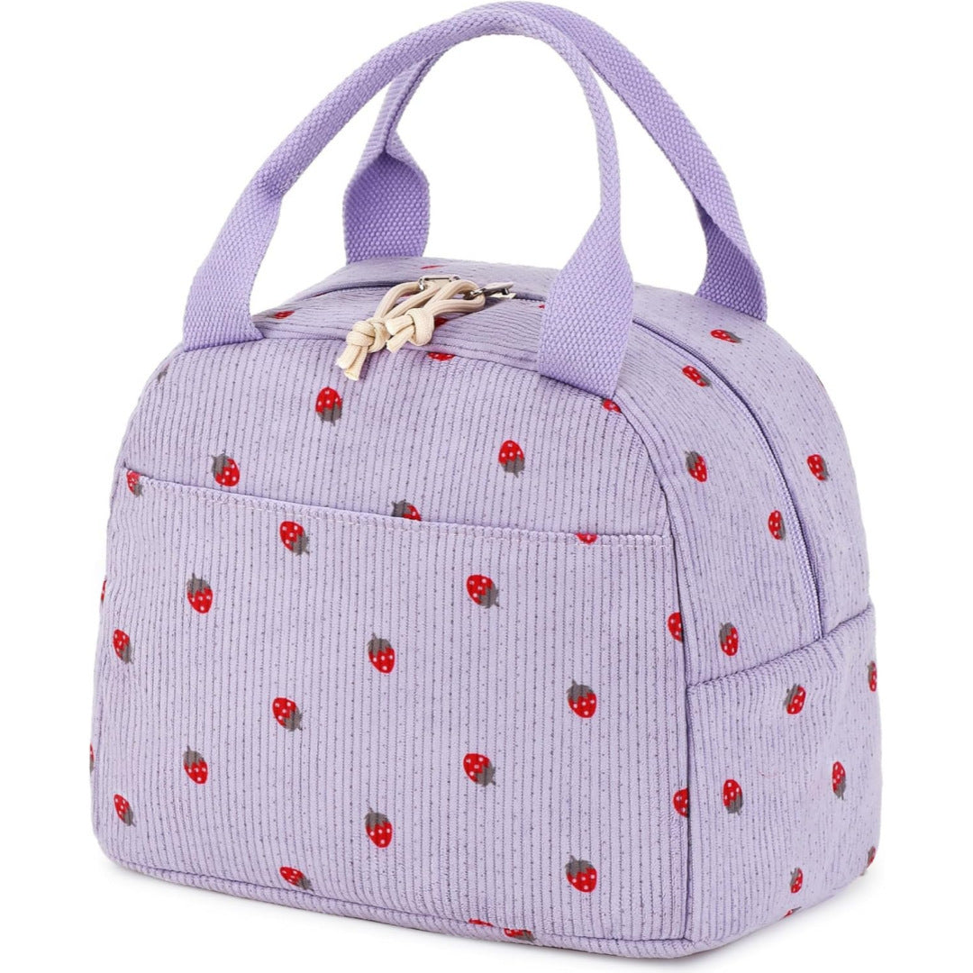 Cross-Border New Product Corduroy Printed Portable Lunch Bag Large Capacity Travel Picnic Ice Bag Work Insulation Bag