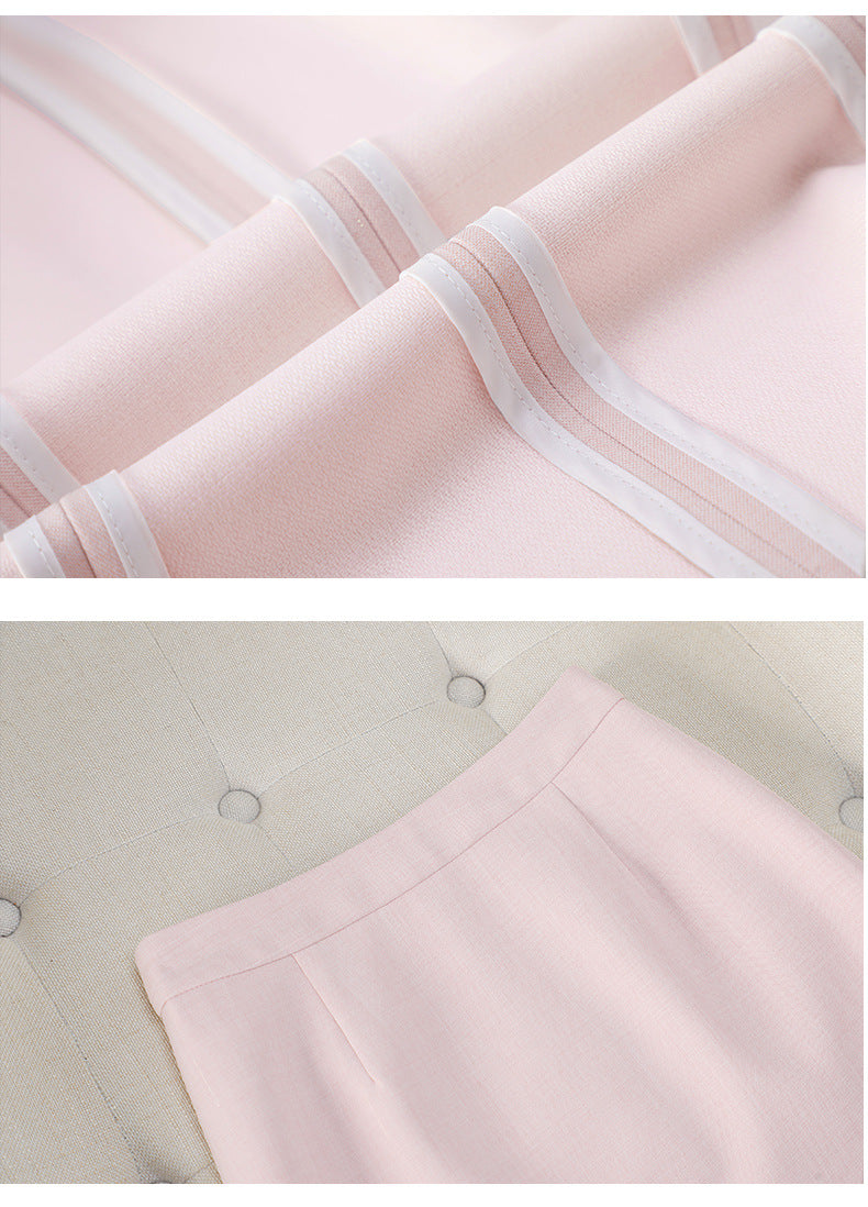 Cross-Border Professional Attire Pink Three-Quarter Sleeve Suit Skirt Women's Spring and Summer New Beauty Salon Work Clothes Over-The-Knee Skirt