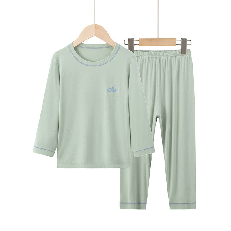 Summer Boys' Short-sleeved Shorts Modal Children's Pajamas Girls' Parent-child Home Clothes suit Children's Air-conditioning Clothes