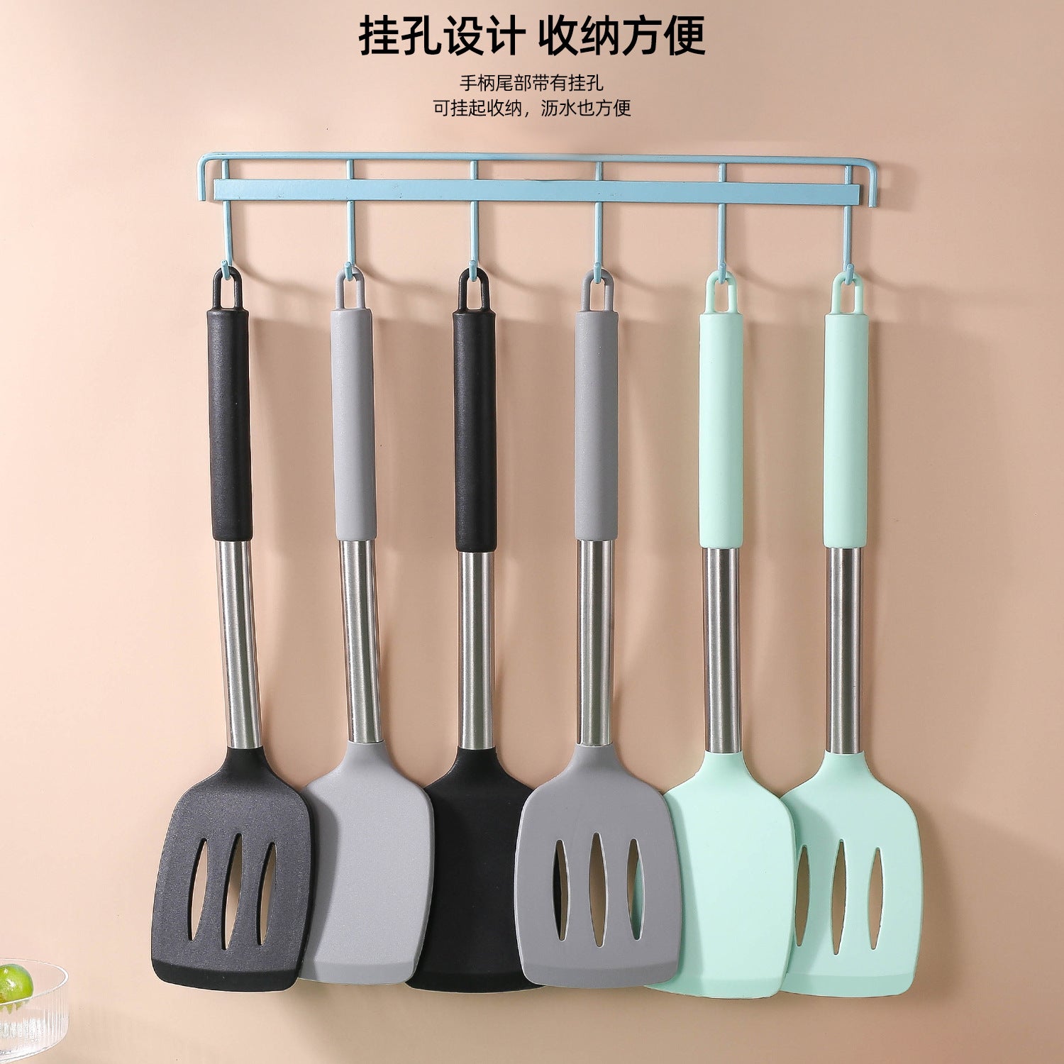 Silicone Frying Shovel Non-Stick Pan Frying Fish Shovel Leakage Shovel Household Kitchen Cooking Tools All-in-One Silicone Slant Leakage Shovel