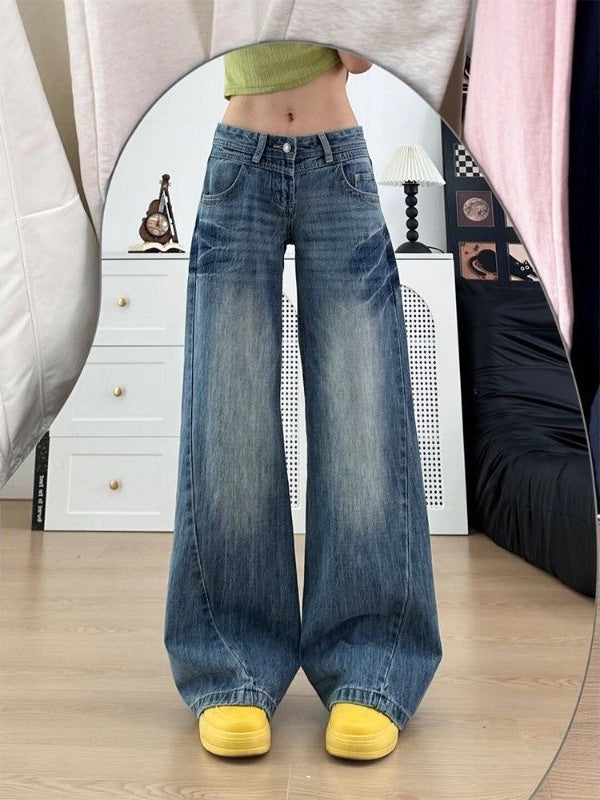 Low-Waist Jeans for Students, Autumn Style, New Loose Straight-Leg Casual Wide-Leg Pants, Ins Hong Kong Style Retro Fashion