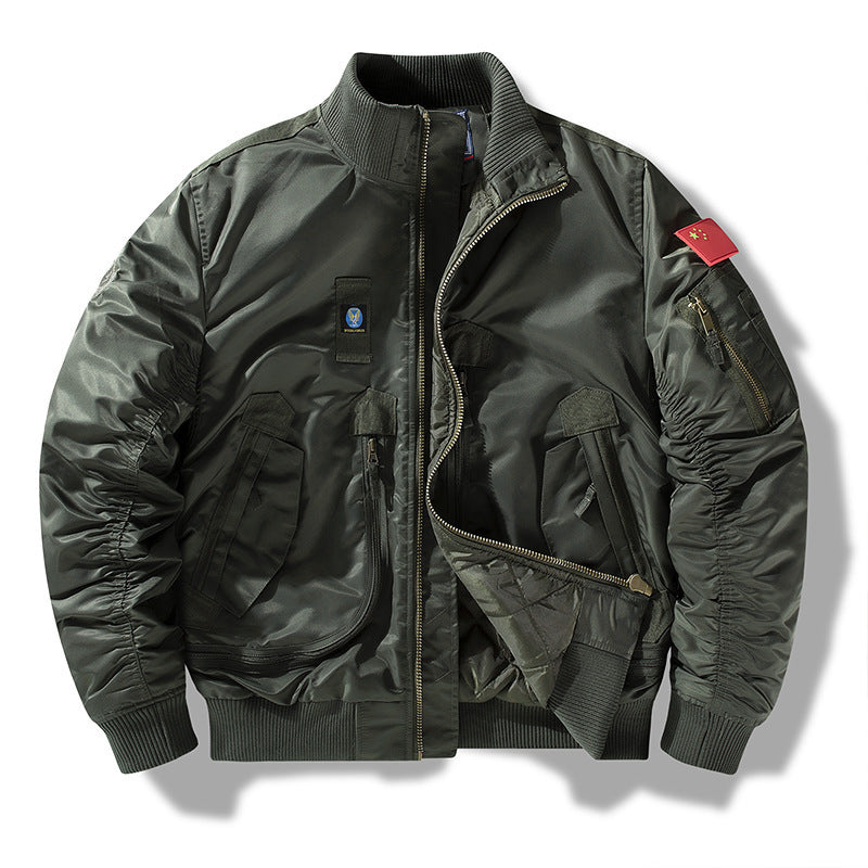 Baseball Collar fleece-lined Thickened Autumn and Winter Air Force Aviator Single Jacket Men's Baseball Suit Short Tactical Collar Jacket Men's