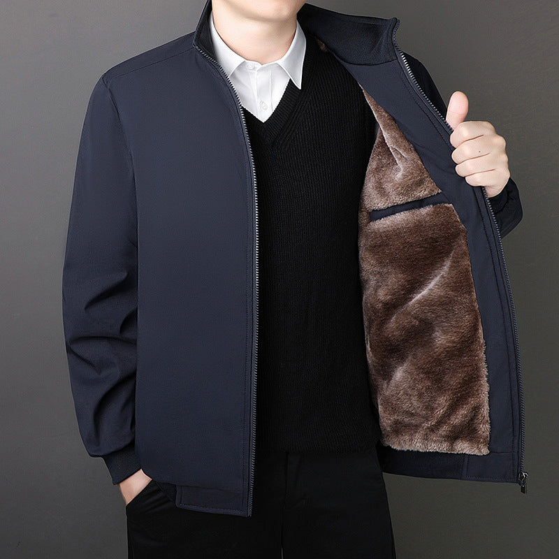 Classic Explosions plus size Middle-aged and Elderly Dad Clothes Winter fleece-lined Thickened Executive Collar Thickened fleece-lined Jacket
