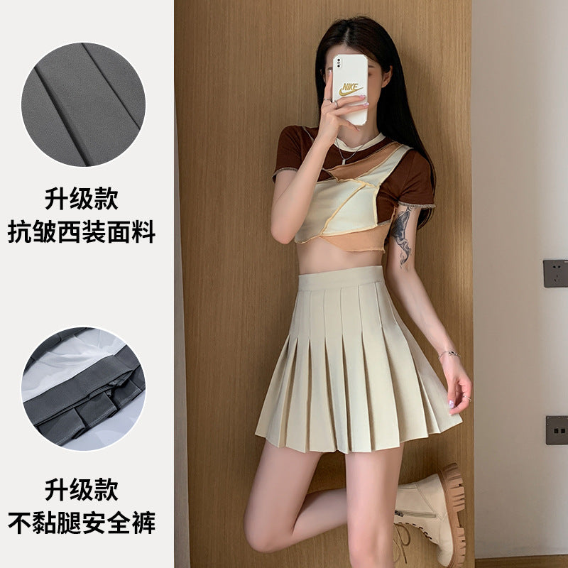 Pleated Skirt Women's Summer Jk Skirt Slimming Look New Plaid Skirt High Waist Korean Style Black A-Line Skirt Large Size Short Skirt