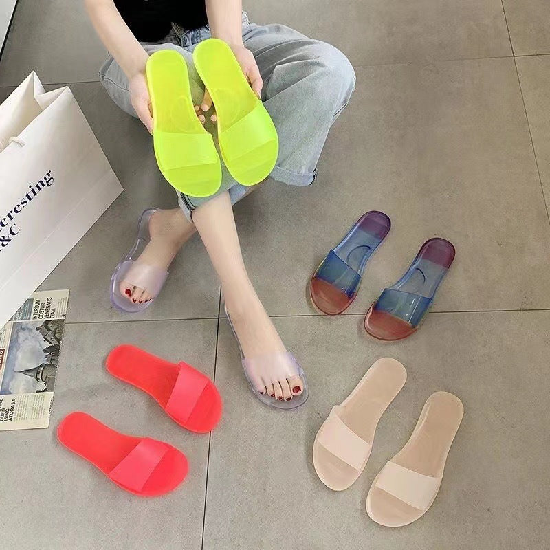 Summer New Large Size Export Crystal Women's Shoes Casual Flats Frosted Anti-Odor Flip Flops Cross-Border Export 36-42