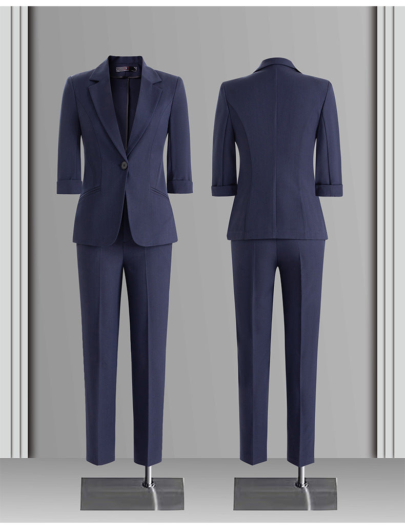 Cross-Border Three-Quarter Sleeve Blazer for Women, New Formal Wear for Interviews, Hotel Workwear, Professional Attire, Business Suit Set