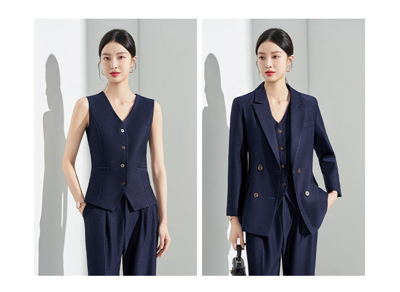 Blue Classy Professional Suit Suit for Women 2025 Spring & Fall New Style Workplace Formal Wear Elegant Work Clothing Three-Piece Suit