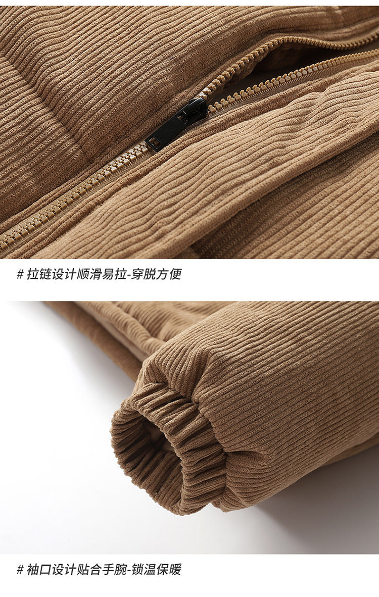 Thickened corduroy cotton-padded jacket for autumn and winter men's warm neck protection stand collar cotton-padded jacket European and American plus size fashionable cotton-padded jacket