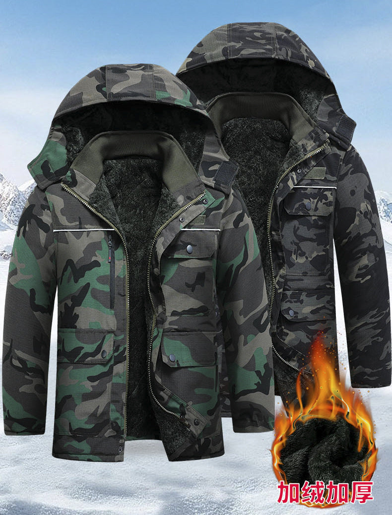 Winter Workwear Thickened Cotton Coat with Fleece, Cold-Resistant, Warm for Cold Storage, Northeast Waterproof, with Hood, Wear-Resistant Large Cotton Jacket