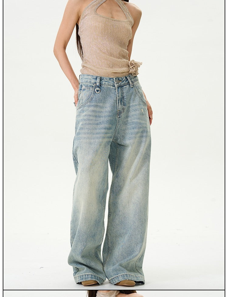 Trendy New American High Street Straight Loose Retro Jeans for Men, Stylish and High-End Street Pants for Couples