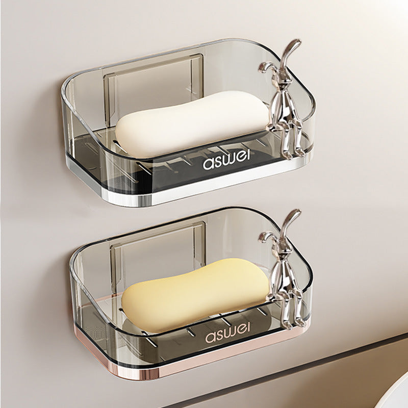 Household High-end Draining Soap Rack Soap Box Bathroom Bathroom Wall-mounted Double-layer Soap Box Non-perforated Storage Rack