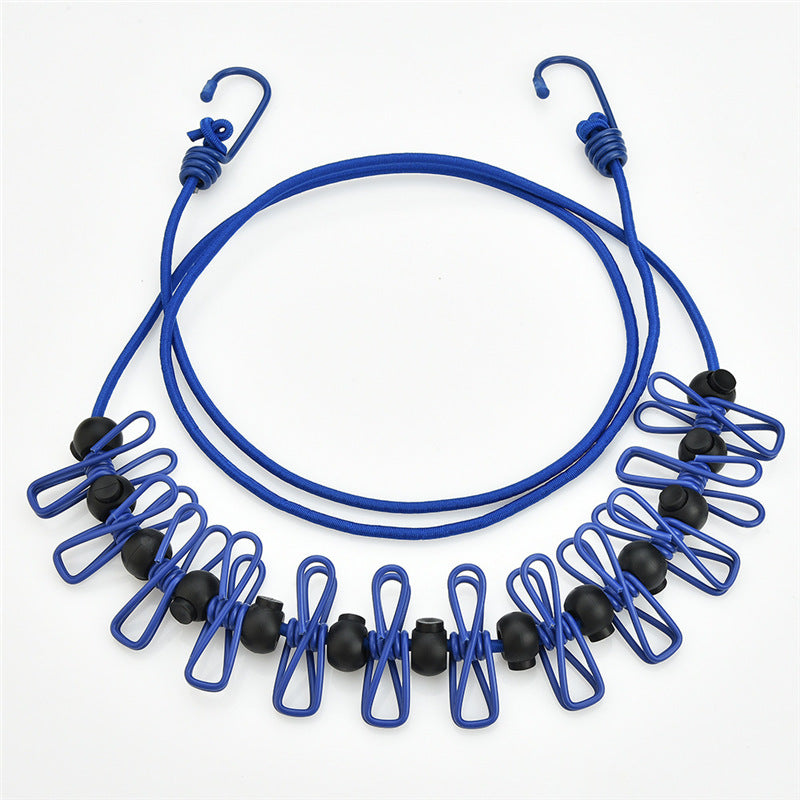 Creative Outdoor Elastic Windproof Clothesline with Positioning Buckle Korean Style Clothesline with Windproof Clip 12 Clips