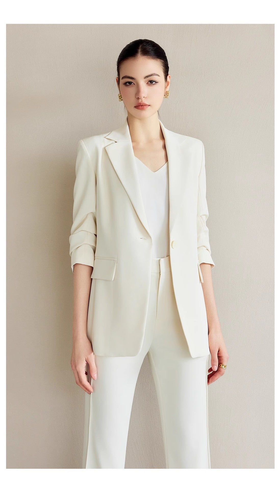 Spring and Autumn New High-End White-Collar Suit Suit White One-Button Suit Pants Female President Formal Work Clothes