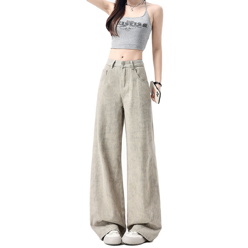 2025 Autumn American Tie-Dye Printed High Waist Loose Jeans Women's New Niche Design Straight-Leg Leg Wide Leg Pants Women