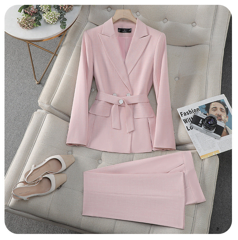 Cross-Border Professional Suit Set for Women, New Spring and Autumn Korean Style Casual Professional Attire, High-End Waist-Cinching Blazer Jacket