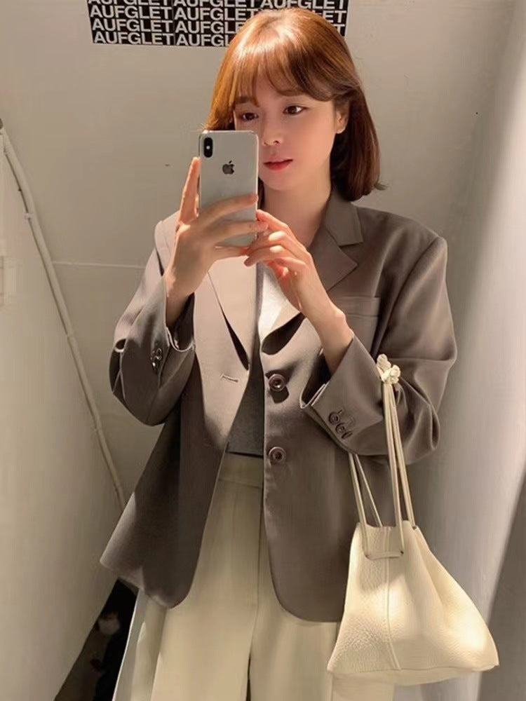 [15,400 People Collection] Small Suit Jacket Women Korean Loose 2025 Spring and Autumn British Style Gray Small Suit