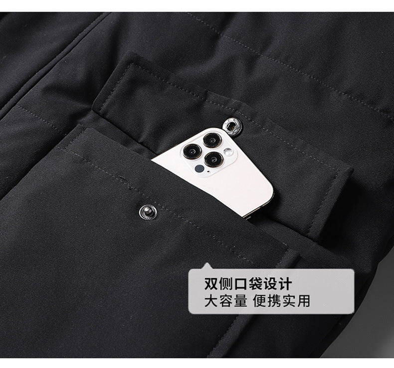 Winter Grandpa Cotton-Padded Jacket for Middle-Aged and Elderly Men, Thick Fleece-Lined Hooded Warm Coat, Middle-Aged and Elderly Dad's Cotton-Padded Jacket