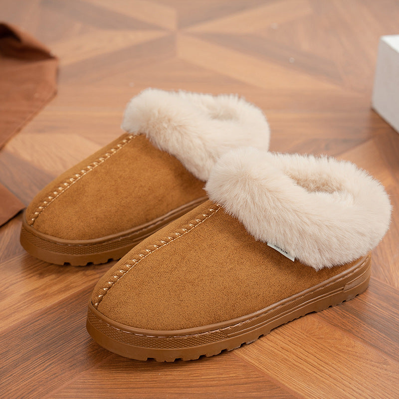 High-end brand slippers cotton slippers women's winter outdoor wear thick-soled home spring and autumn warm non-slip wool boots brown
