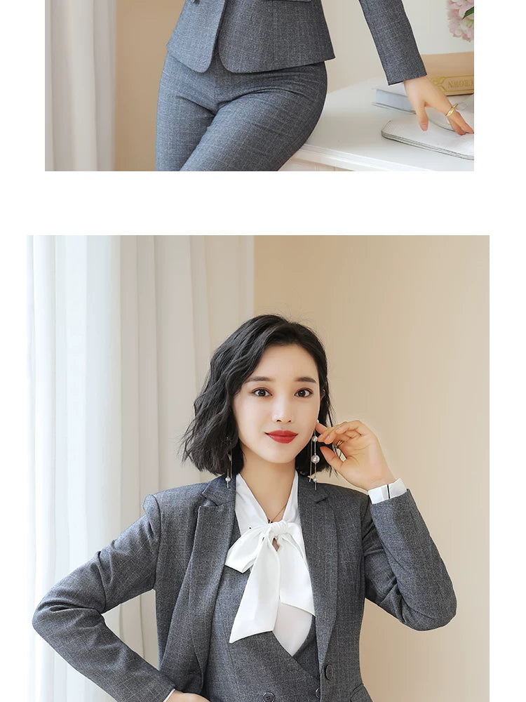 Business Fortress Women's Suit suit Work Clothes Fashion Chanel Elegant Grey Business Suit Vest Work Wear