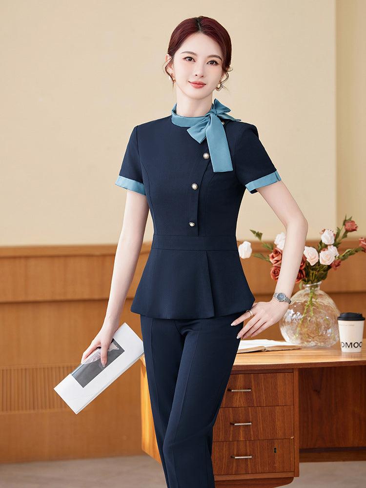 Short-Sleeved Stewardess Elegant Beauty Salon Oral Front Desk Work Clothes Professional Suit Female Hotel Reception Service Staff Uniform