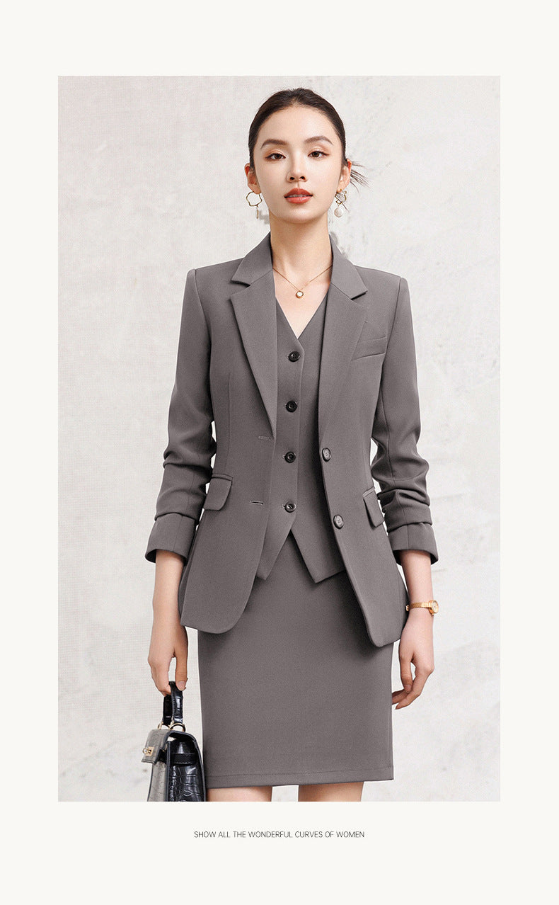 Cross-Border Red Hostess Suit Set for Women, Formal Attire for Broadcast Art Exams, Speech Competitions, Interviews, and News Anchor On-Camera Appearance