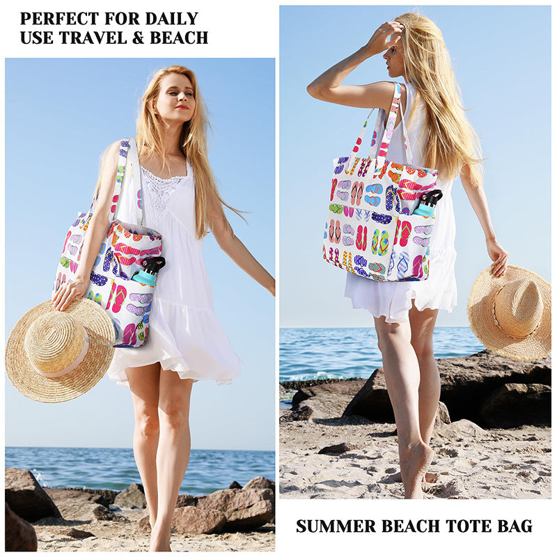 Feihong Cross-Border Large-Capacity Beach Bag Amazon New Travel Storage Bag Portable Printed High-Value Storage Bag
