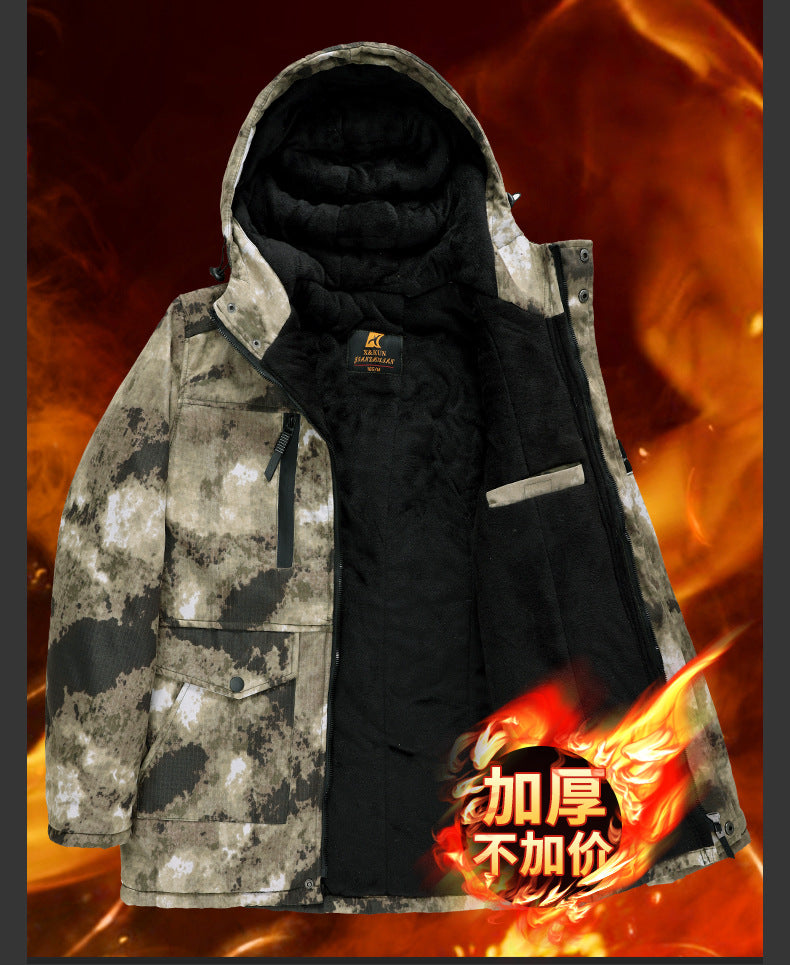 Thickened Camouflage Clothing, Fleece-Lined Cotton Coat, Warm, Cold-Proof, Windproof and Waterproof Cold Storage Labor Protection Clothing, Cotton-Padded Jacket, Cotton-Padded Work Clothes for Men