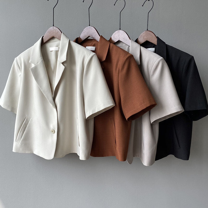 Fashion Short-Sleeve Blazer for Women 2025 Summer Thin Korean Version New Drapey Short Casual Blazer Top