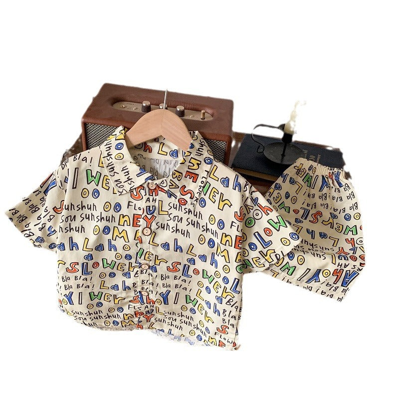 2026 New Children's Short-Sleeved Suit, Men's Short-Sleeved Shirt Suit, Short-Sleeved Shorts Beach Two-Piece Set