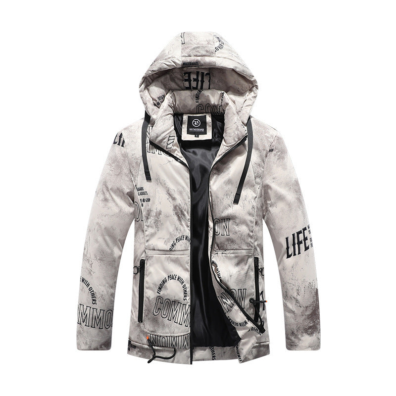 New Cotton-Padded Jacket for Men with Fur Collar, Thickeneded Jacket, Windbreaker, Winter Casual Hooded Warm Cotton Jacket, Mid-Length