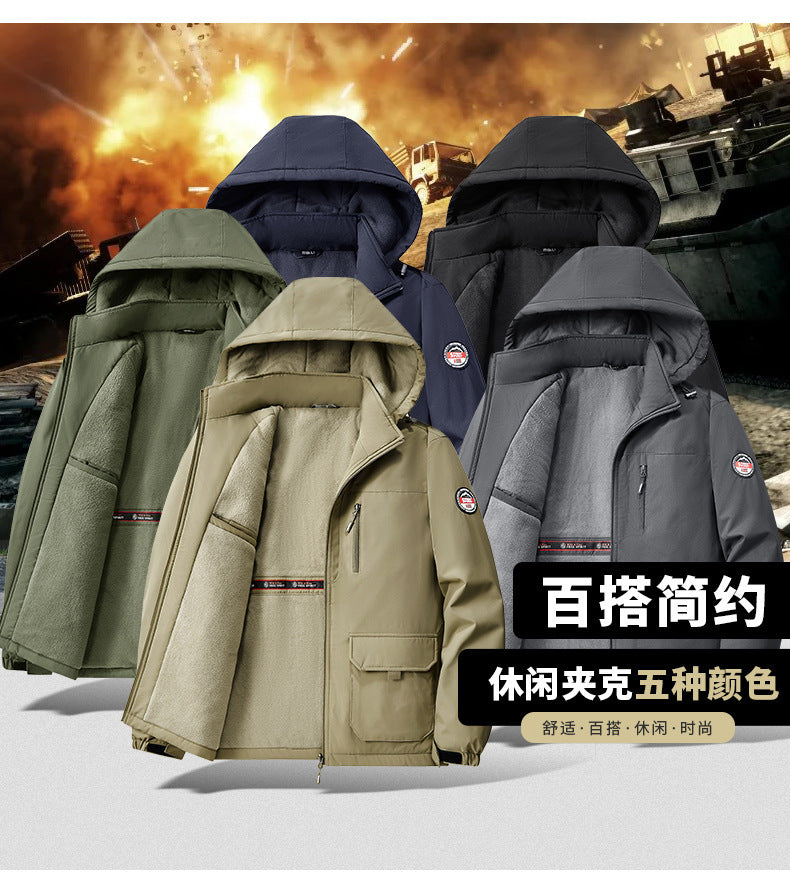 Cotton Jacket Fleece-Lined Thickeneded Windproof Waterproof Warm Autumn and Winter Cotton Jacket Large Size Workwear Outdoor Cotton Jacket for Men 8812