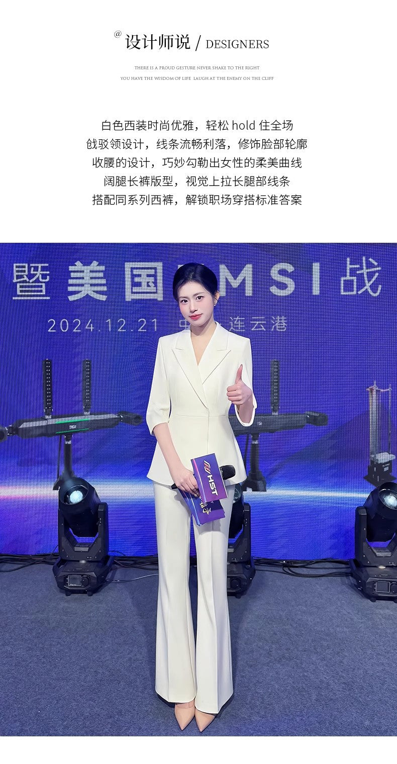 Spring and Summer Fashionable High-End White Three-Quarter Sleeve Suit Suit Host Business Formal Wear Female President Suit Workwear