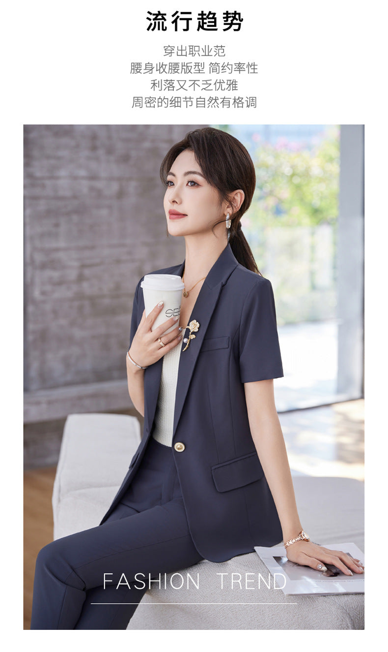 White Short-Sleeved Suit Jacket for Women Summer New Style Petite Professional Elegant Suit Suit Hotel Work Clothes Thin