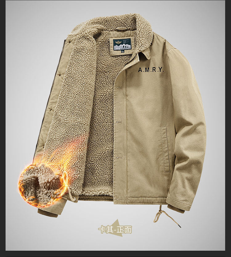 Winter fleece-lined Thickened Cotton-padded Clothes Men's Warm Crock Jacket Youth Wool Collar Retro Casual Cotton-padded Jacket Men's 2188