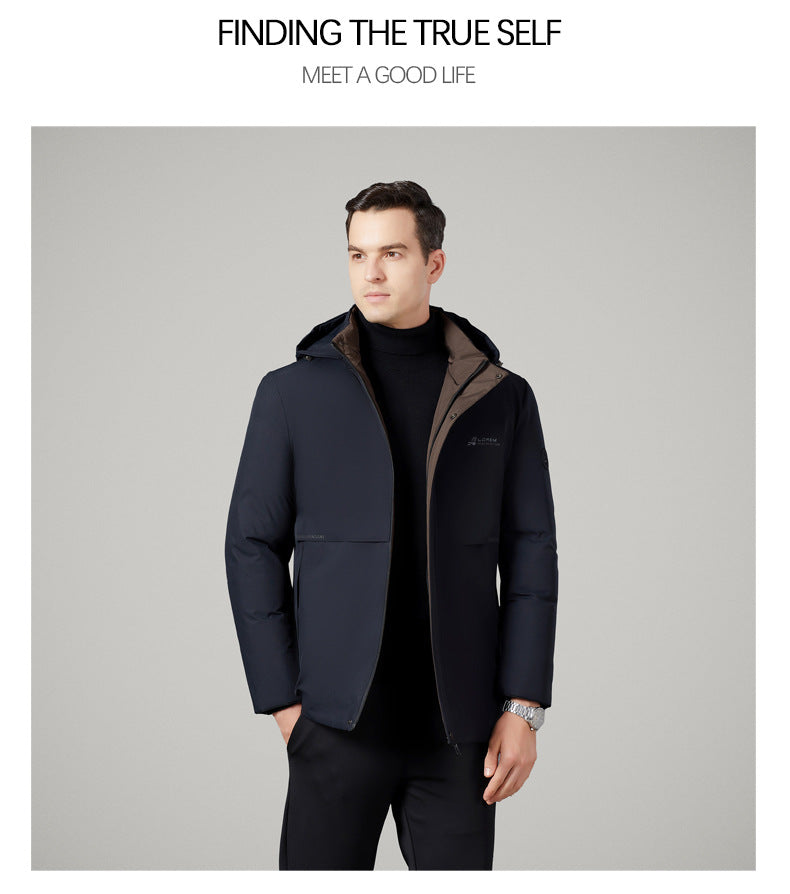 Authentic Men's Cotton Coat for Autumn and Winter, New Trendy Business Casual Loose Hooded Cotton Jacket, Thickened and Warm