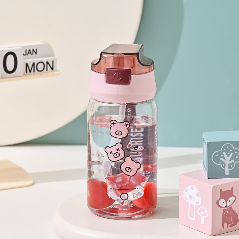 Carefully Selected Popular Straw Cup Cartoon Bear Summer Large Capacity Portable Outing Kettle High-Looking Student Plastic Cup
