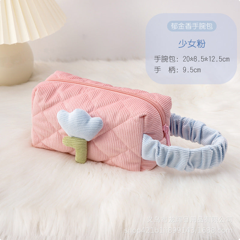Ins Corduroy Cosmetic Bag Portable Large Capacity Cosmetics Bag Cute Cosmetics Cosmetics Bag Sub-Packaging Multi-Function