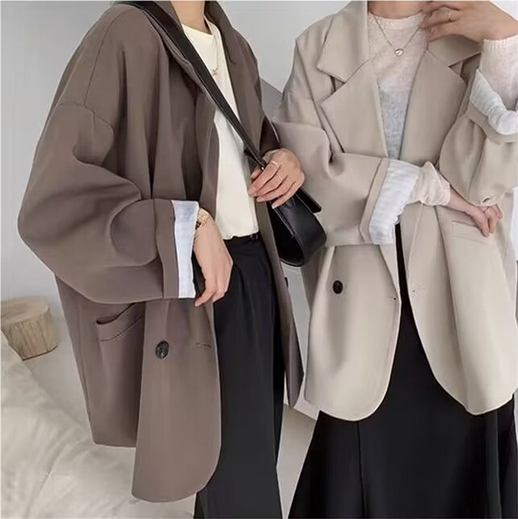 Lazy Style Suit Jacket for Women 2025 Spring and Autum New Street Celebrity Simple Loose Brown Small Suit