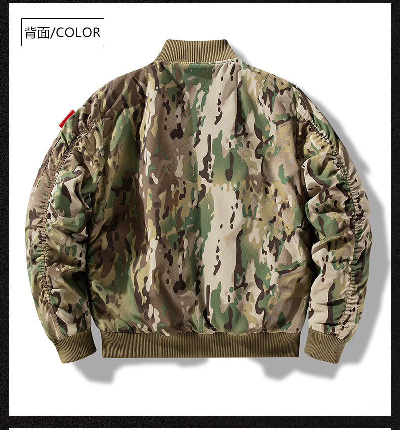 Baseball Collar fleece-lined Thickened Autumn and Winter Air Force Aviator Single Jacket Men's Baseball Suit Short Tactical Collar Jacket Men's