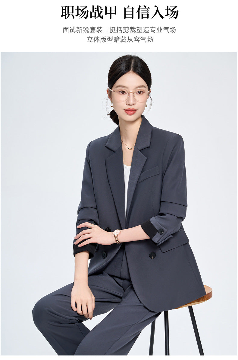 Cross-Border Gray Blazer for Women, New Spring and Autumn Style, Professional Formal Wear, Light Workplace Workwear, High-End Suit Set