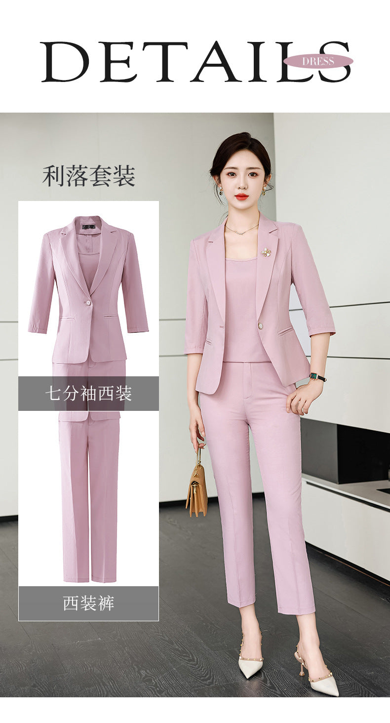 Pink Petite Suit for Women, Summer Thin High-End Short Professional Wear, Fashionable Elegant Casual Formal Wear