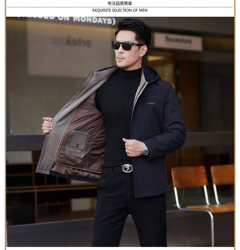 2024 Autumn and Winter Men's Thickened Warm Jacket for Middle-aged and Elderly Dads with Lapel Casual Detachable Liner Cotton-padded Jacket