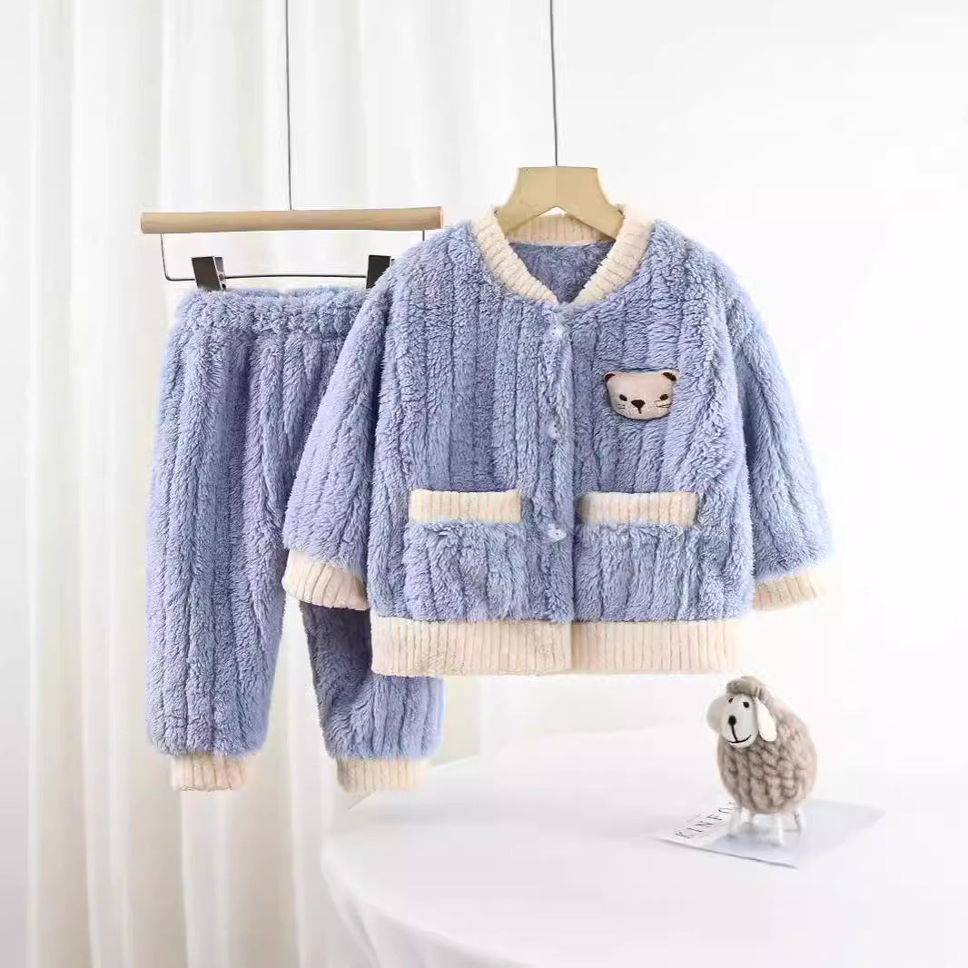 Boys and Girls Pajamas Cotton Velvet Home Clothes Autumn and Winter Children's Winter Pajamas Western Style Thickened Pajamas