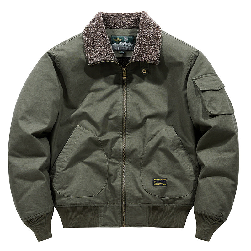Winter Men's Lapel Pure Cotton American Casual Work Coat Lamb Fleece Coat Maillard Autumn and Winter Cotton Coat 8218