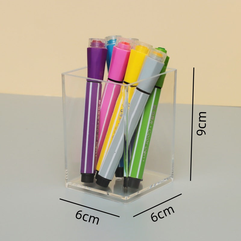 Multi-Grid Pen Holder Storage Box Makeup Brush Storage Tube Nordic Style Student Desktop Transparent Simple Style Solid Color Pen Holder