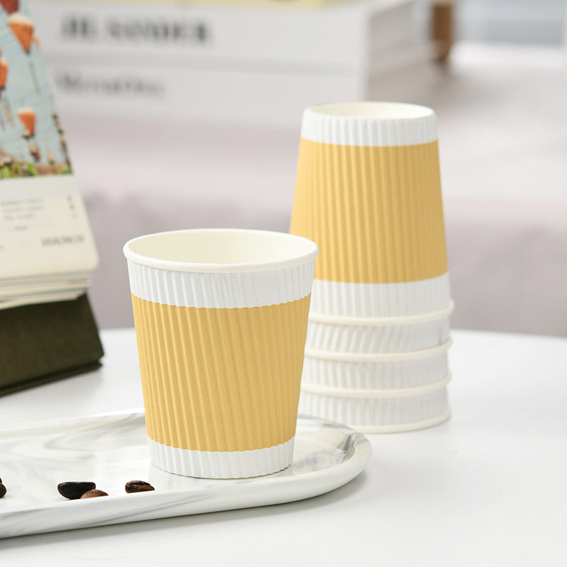 Disposable Corrugated Coffee Cups 8oz, Three-Layer Insulated Milk Tea Cups 12oz, Threaded Cups, Available for Wholesale, Thickened Paper Cups