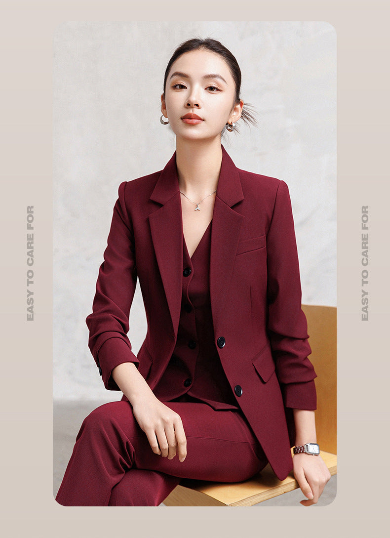 Cross-Border Red Hostess Suit Set for Women, Formal Attire for Broadcast Art Exams, Speech Competitions, Interviews, and News Anchor On-Camera Appearance