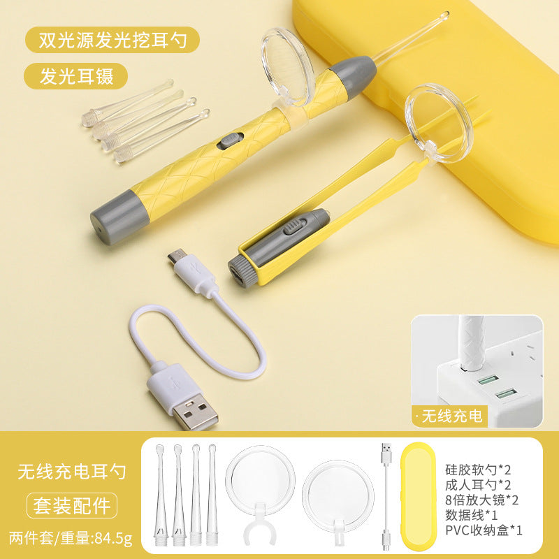 Children's luminous ear scoop suit ear scoop ear scoop baby with lamp ear tweezers booger clip rechargeable battery soft head