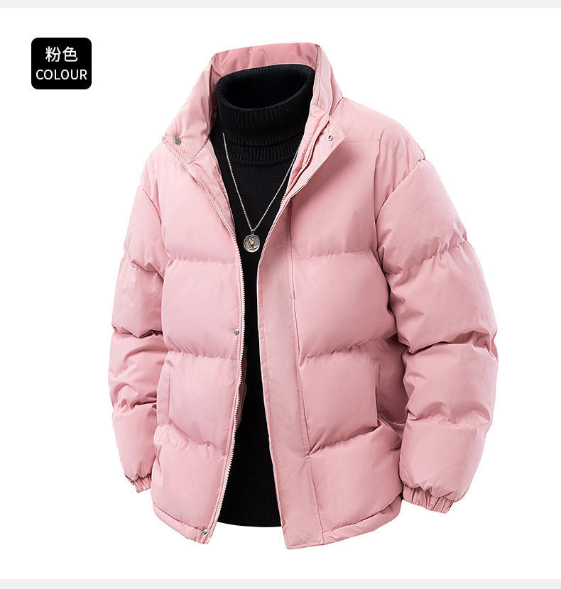 Aliexpress Foreign Trade 2025 Winter New Men's Solid Color Loose Thickened Cotton Jacket in Stock