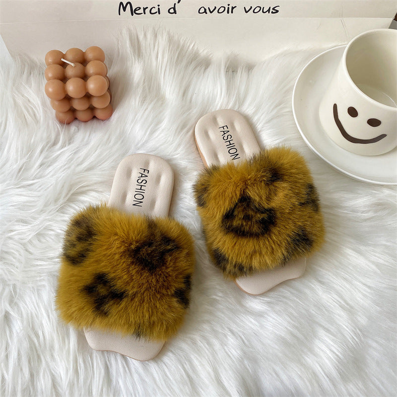 Children's Girls' Furry Slippers for Outdoor Wear, Stylish Home Indoor Slippers for Toddlers and Kids, Four-Leaf Clover Parent-Child Style